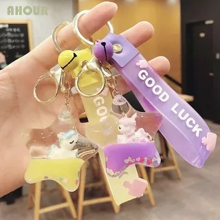 AHOUR Cute Korean Style Keychains Gift Animal Bag Pendant Floating Bottle KeyRing Backpack Oil Star Children Dog Acrylic Dream Unicorn