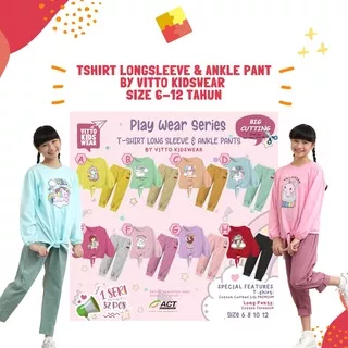 Set Play Wear Series T- Shirt Long Sleeve &  Angkle Pants Vitto Kidswear Setelan Anak Perempuan 5 6 7 8 9 10 11 12 Tahun Baju Anak Cewek Kaos Lengan Panjang Celana Panjang Anak Premium Murah Branded