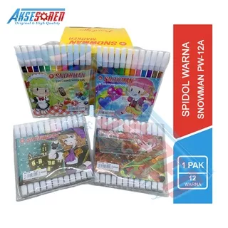 Spidol Warna Snowman Marker [PW-12A/12 pcs] / Alat Tulis Color Gambar Menggambar [1 Pack]