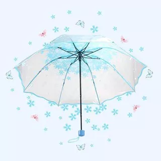 Payung Lipat Bening Transparan Jepang Motif Sakura Foldable Cherry Blossom Umbrella