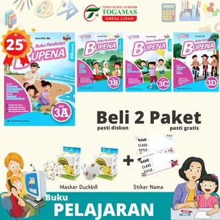 BUPENA : SD/MI KELAS 3A, 3B, 3C, 3D K13 NEW REVISI + MASKER + STIKER NAMA