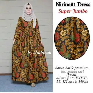 Nirina dress super jumbo. Dress polka. Dress batik. Gamis batik. Gamis busui. Gamis jumbo