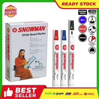 SPIDOL SNOWMAN MARKER BG 12 ( 1 PACK ) TINTA WHITE BOARD PAPAN TULIS HITAM BIRU MERAH