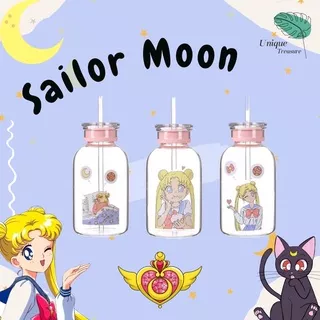 Sailor Moon Glass Bottle/ Botol Kaca Lucu/ Botol Minum Kaca/ Botol Unik/ Gelas Minum/ Botol Sailor Moon/ Botol Minum Anak/ Cute Bottle/ Botol Anime