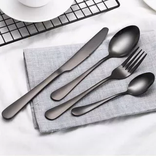 Sendok Garpu Pisau Set Stainless Steel 304 Hitam Sendok Korea Bulat Sendok Makan Sendok Stainless Tebal Sendok Korea Sujeo Sendok Panjang Korea Premium