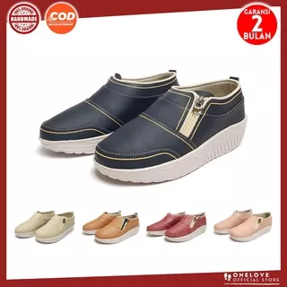 PROMO Sepatu One Love Wedges Wanita Resleting Original awet garansi 2 Bulan / sepatu wedges wanita One Love Ori terbaru Warna Hitam Putih Krem Coklat / One Love Sepatu Hak Wanita Nyaman dipakai Model Kekinian Bayar ditempat COD