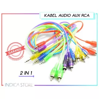 KABEL AUX AUDIO 2 IN 1 JACK 3,5 mm - KABEL RCA MALE TO DUAL FEMALE - GADGET TO SPEAKER