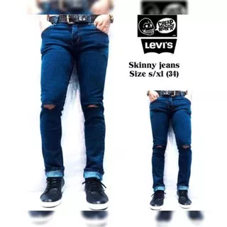 Celana jeans pria sobek lutut robek ripped destroy premium bioblitz black navy size 27-32 cut knee