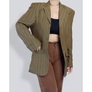 Old moss green single breasted crinkle blazer. Fully lined.