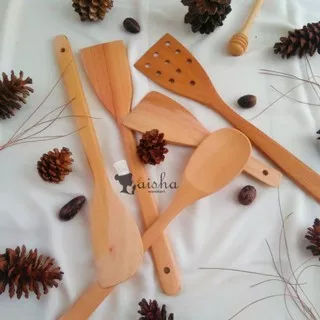 Spatula Kayu/ Sutil Kayu /Sendok /Spatula / Sodet Kayu set isi 5 pcs