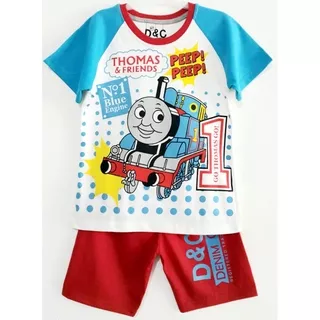 Setelan Kaos Anak Thomas the Train | Baju Anak Laki Laki | Kaos Karakter Anak Laki 1-10 tahun