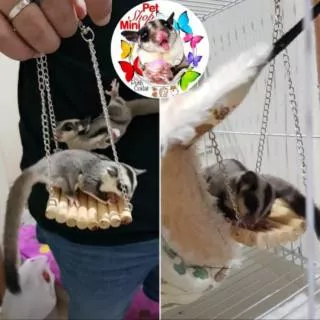 mainan sugar glider AYUNAN KAYU warna natural HIASAN KANDANG HEWAN mainan hamster ayunan