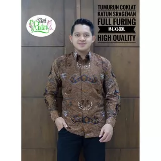 Batik Pria TUMURUN COKLAT Size M - XXL  Batik Solo Halus Asli Katun Sragenan FULL FURING