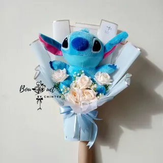 Buket Bunga Kado Wisuda Boneka Stitch Hadiah Wisuda Anniversary Ulang Tahun Untuk Wanita Bunga Palsu