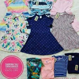 Dress sabrina bayi anak cewek bahan kaos size 2 3 4 tahun pundak bolong merk bobokids polos salur