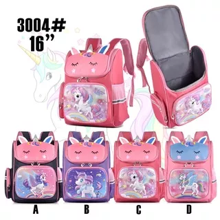 Tas Sekolah Anak SD Unicorn 3004 16 Inch Tas Ransel Anak Perempuan SD Tas Sekolah Timbul Tas Ransel Cewek