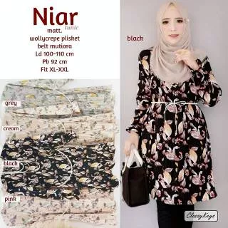 Niar Tunik Wollycrepe Plisket mix Belt Mutiara