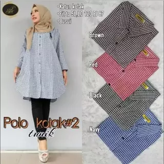 Baju Murah -  Polo Kotak Tunik /tunik terkini/terlaris/terbaru/atasan muslim wanita/kemeja/fashion