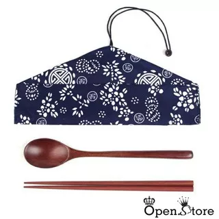 3 in 1 Set Sendok Sumpit Kayu / Set Alat Makan Model Jepang / Wooden Spoon Set / Wooden Cutlery Set