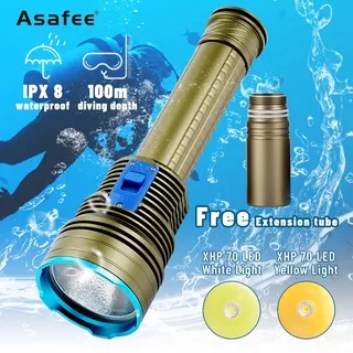 Asafee 5000 lumens diving flashlight X70 XHP70.2 LED flashlight 100 meters underwater diving using 2*26650/18650 battery IPX8 waterproof  white light