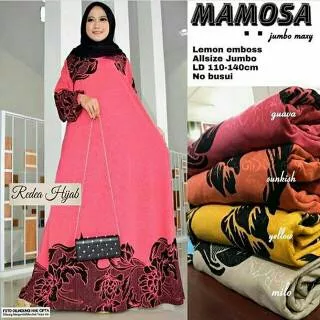 Gamis Dress Muslim Wanita Cantik Jumbo Size Lemon Skin Mamosa Maxi