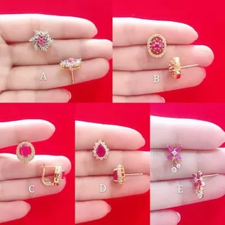 anting giok batu giok Mirah lapis emas 5 motif