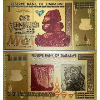 UANG GOLD FOIL SUPER LANGKA ZIMBABWE 1 VIGINTILLION DOLAR  (STONE) + SERTIFIKAT