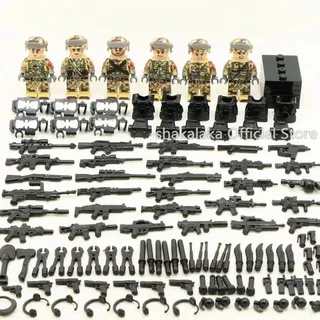 LEGO-BRICK- LEGO SET OF 6 SOLDIER ARMY MILITARY TENTARA SWAT POLICE GUN WORLD WAR -BRICK-LEGO.
