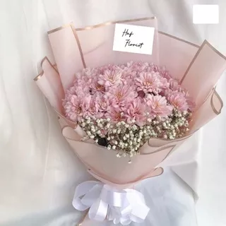 Aster Bouquet Buket Bunga Aster Pink Filler Baby Breath