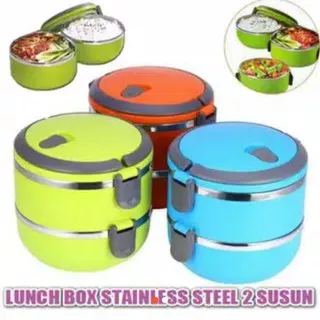 Rantang / Lunch Box Susun 2 Stainless Steel Bulat Polos Murah