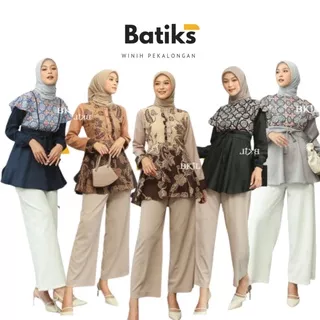 Atasan baju batik wanita muslimah model blouse pakaian kerja kantoran bahan katun prima tebel, halus, sangat adem dipakai