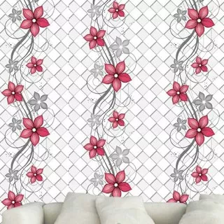 wallpaper bunga pink motif ketupat (45 cmx 10 m//9m)