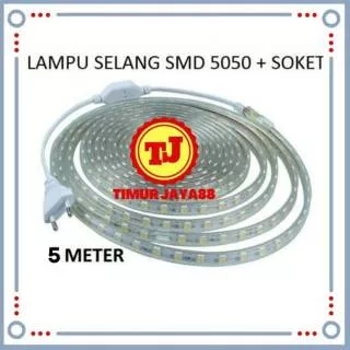 Lampu LED Strip Selang SMD 5050 5M + Soket 220v 5 M METER + Socket Outdoor Dekorasi