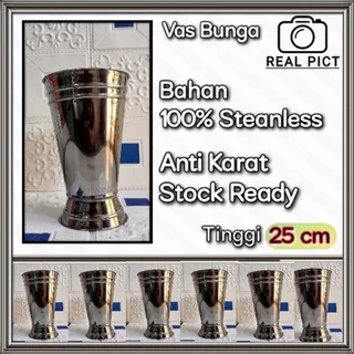 Vas Bunga Dekorasi Stainless / Pot Bunga Hias T 25 cm