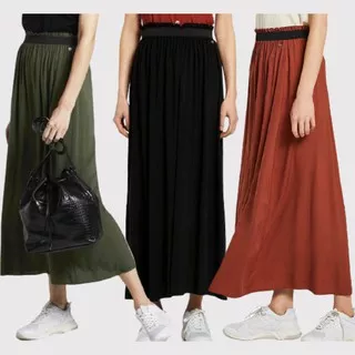 TOM TAILOR DENIM Rok Maxi elastic Waist Skirt Green Black Rush Coral