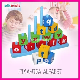 PROMO Kubus Alfabet Huruf Mainan Edukasi Edukatif Balok Puzzle Kayu menara