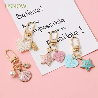 USNOW Love Letter Heart Key Ring Korean Key Accessories Angel Key Chain Pearl Shell Sea Star Bag Charms Pendant Fashion Women Girls Gold Color