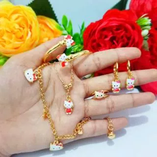 Set perhiasan anak xuping motif hello kitty gold