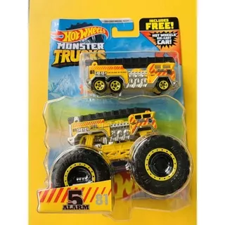 HOTWHEELS HOT WHEELS MONSTER TRUCKS TRUCK 5 ALARM KUNING DIECAST MINIATUR MOBIL PEMADAM KEBAKARAN MAINAN MOBILAN ANAK FIRE FIGHTER TRUK BIG FOOT GIANT WHEELS