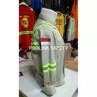 BAJU SAFETY SERAGAM PROYEK COKLAT SUSU SCOTLIGHT HIJAU RESLETING KAIN DRILL FREE LOGO K3 BENDERA