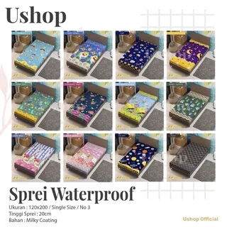 Sprei Waterproof 120x200 MONALISA - Baby Shark Cars Snow Cloud Moonstar Dino Doodle Dino Egg Doraemon Fly Fun BT21 Happy Cactus Keroppi Lunch Kitty Japan LV Noe Moonstar Paus Pet Family Pony Castle Rainbow Tsum Tsum Tsum Tsum Show - sp120wpmona USHOP