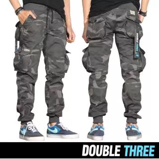 Jogger sweat pants double three pria jogger cargo loreng