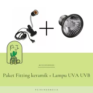 Paket Fitting lampu keramik dan Lampu UVA+UVB reptil bearded dragon