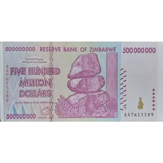 Uang Asing Negara Zimbabwe 500 Juta Dollar Kondisi XF Utuh Renyah Bagus Dijamin Original 100%