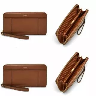 CLUTCH WALLET FOSSIL JORI ZIP RFID BROWN ORI