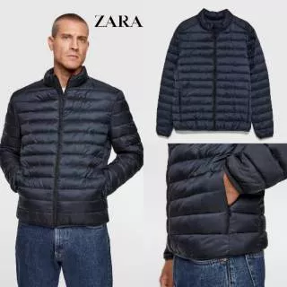 Jaket Zara Lightweight Puffer Jacket Winter Musim Dingin Original Navy