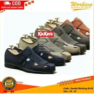 SANDAL KULIT SINTESIS PREMIUM PRIA KICKERS BUSTONG BLACK BROWN HANDMADE BANDUNG SELOP KASUAL PRAKTIS