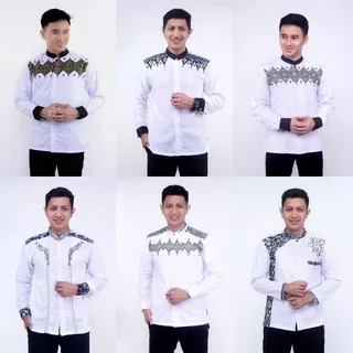 Baju Koko Putih Lengan Panjang Kombinasi Batik Bordir Pria Baju Muslim Pria Terbaru