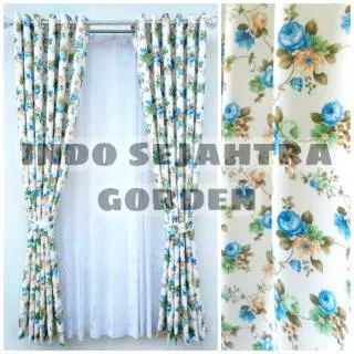 Gorden Jendela Pintu Minimalis Blackout Shabby Chic Biru Model Smokring Ukuran Lebar 100 Cm T 200 cm