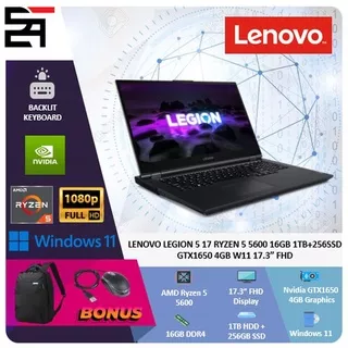 Lenovo Legion 5 17 Ryzen 5 5600 16GB 256Ssd+1TB Hdd GTX1650 4GB W11 17.3FHD